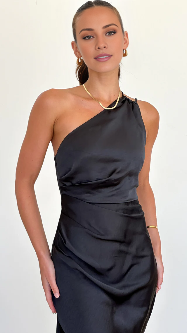 Vestido de fiesta Jimiss con escote de un solo hombro, abertura lateral sin espalda y largo hasta el suelo