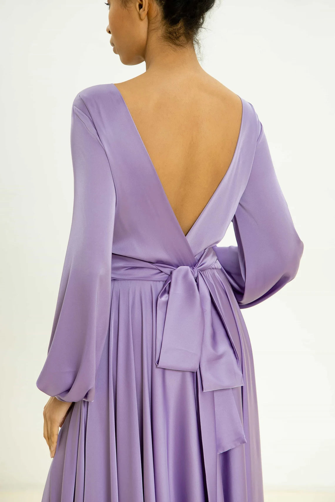 Jimiss - Vestido de fiesta de satén con cuello barco y manga larga hasta el suelo 