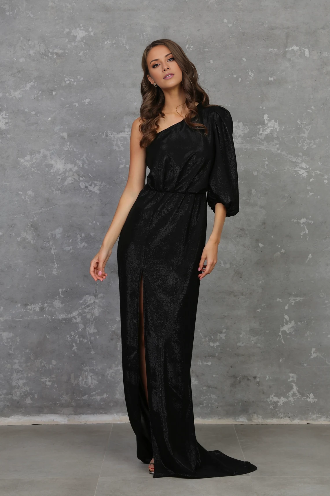 Jimiss - Vestido de fiesta con escote asimétrico, espalda descubierta, abertura lateral y largo hasta el suelo 