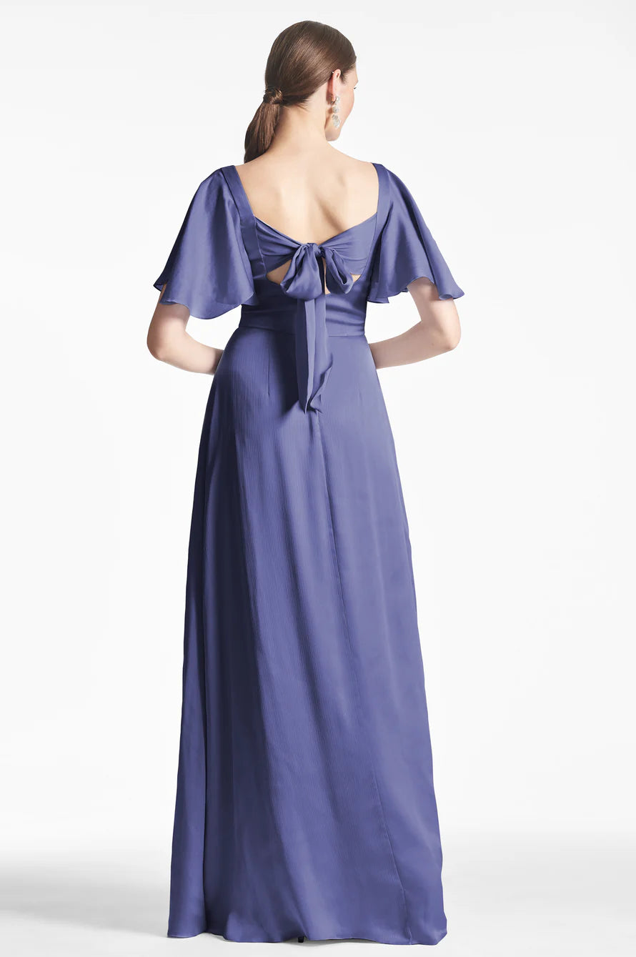 Vestido de fiesta Jimiss con escote cuadrado, manga corta, tirantes en la espalda, sin espalda y largo hasta el suelo