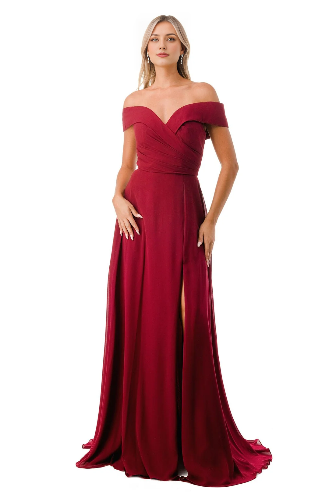 Abito lungo a pieghe con gonna a trapezio e spalle scoperte