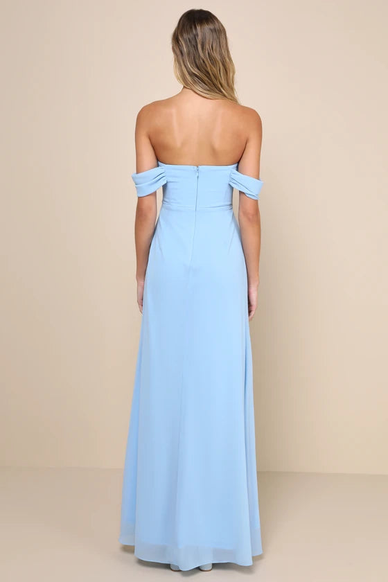 Vestido de fiesta Jimiss con hombros descubiertos, cuello sin mangas, espalda descubierta, abertura lateral y largo hasta el suelo