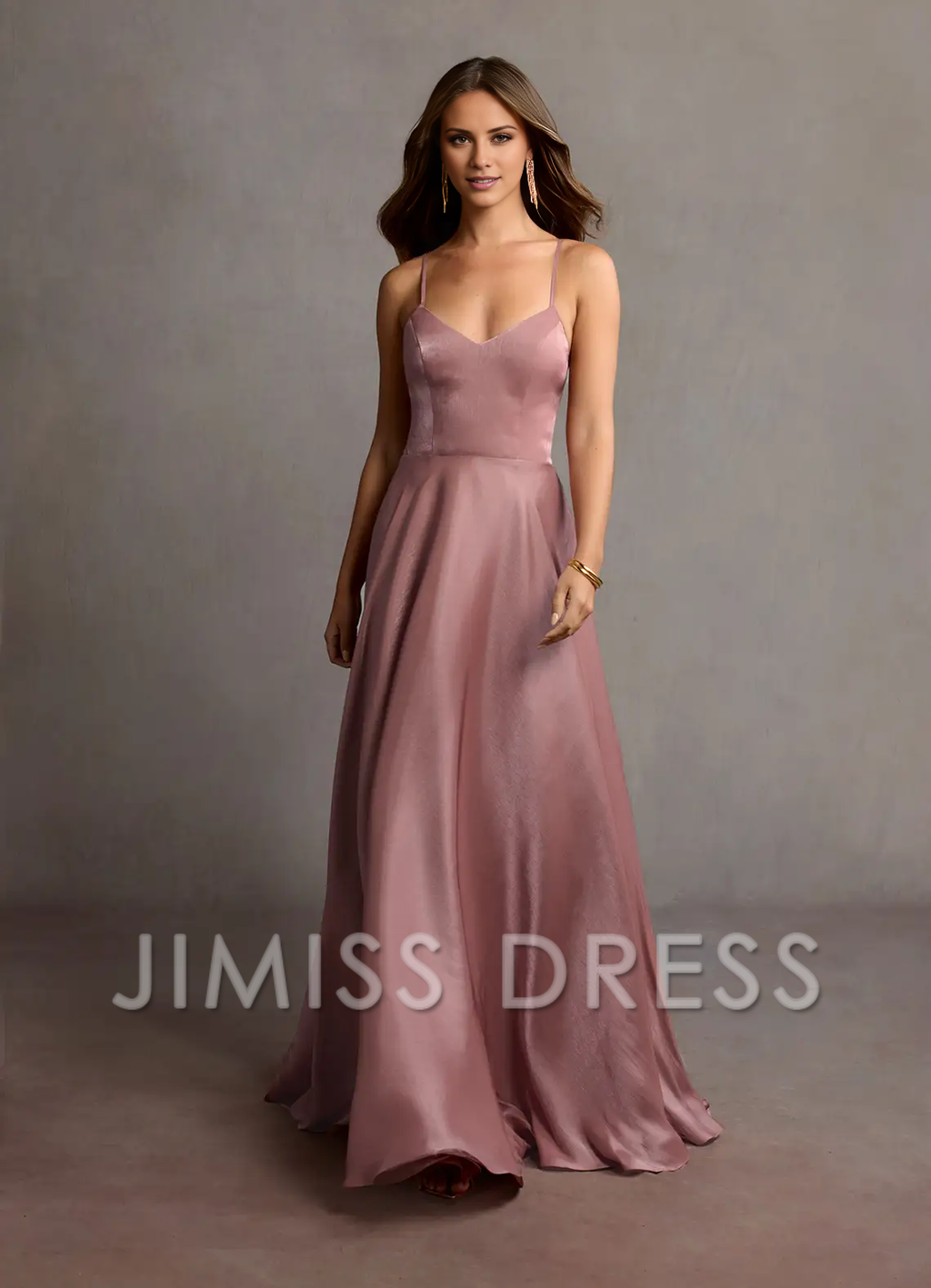 Vestido de fiesta Jimiss con tirantes finos, escote en V, espalda descubierta, abertura lateral y largo hasta el suelo 