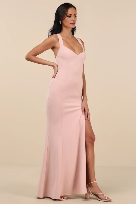 Vestido de noche Jimiss con escote en V, hombros descubiertos, sin mangas, espalda descubierta, abertura lateral y largo hasta el suelo