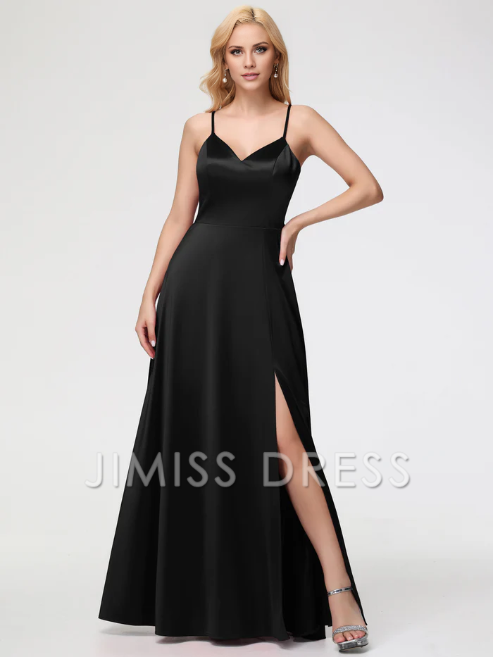Vestido de fiesta Jimiss de satén sin mangas, con escote en V y tirantes finos