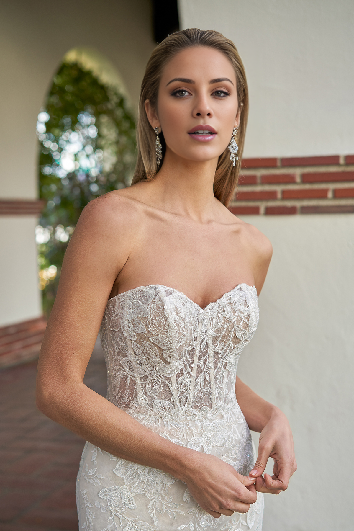 Vestido de novia largo hasta el suelo con corsé de corazón sin tirantes de gasa con encaje de sirena