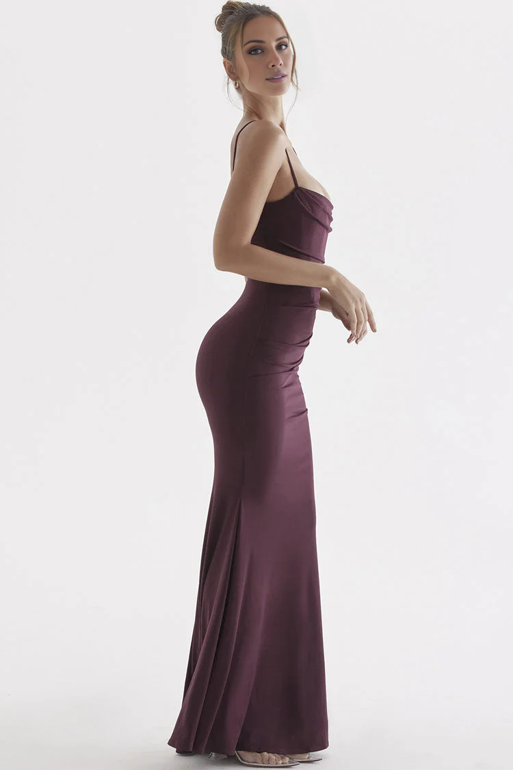 Vestido de fiesta Jimiss de corte sirena, escote cuadrado, hombros descubiertos, sin mangas, tirantes finos, espalda descubierta y largo hasta el suelo