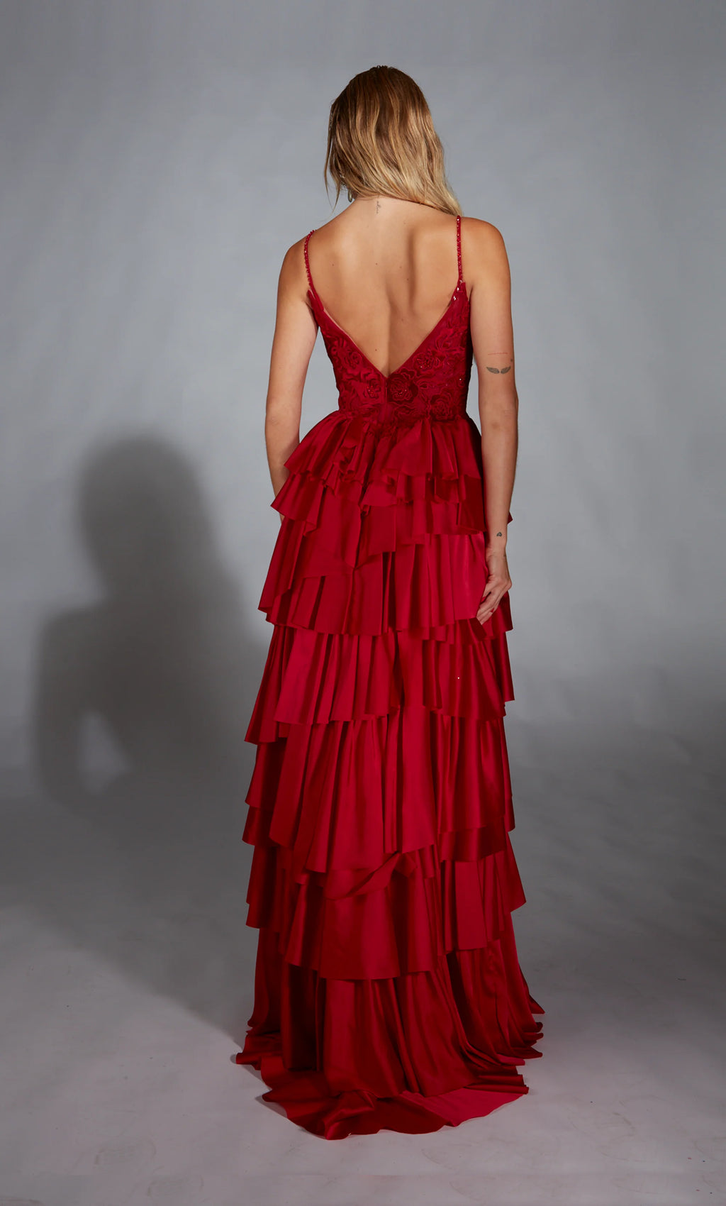 Vestido de noche de gasa satinada con escote en V, corte A, corsé ajustado con abertura, vestido formal largo