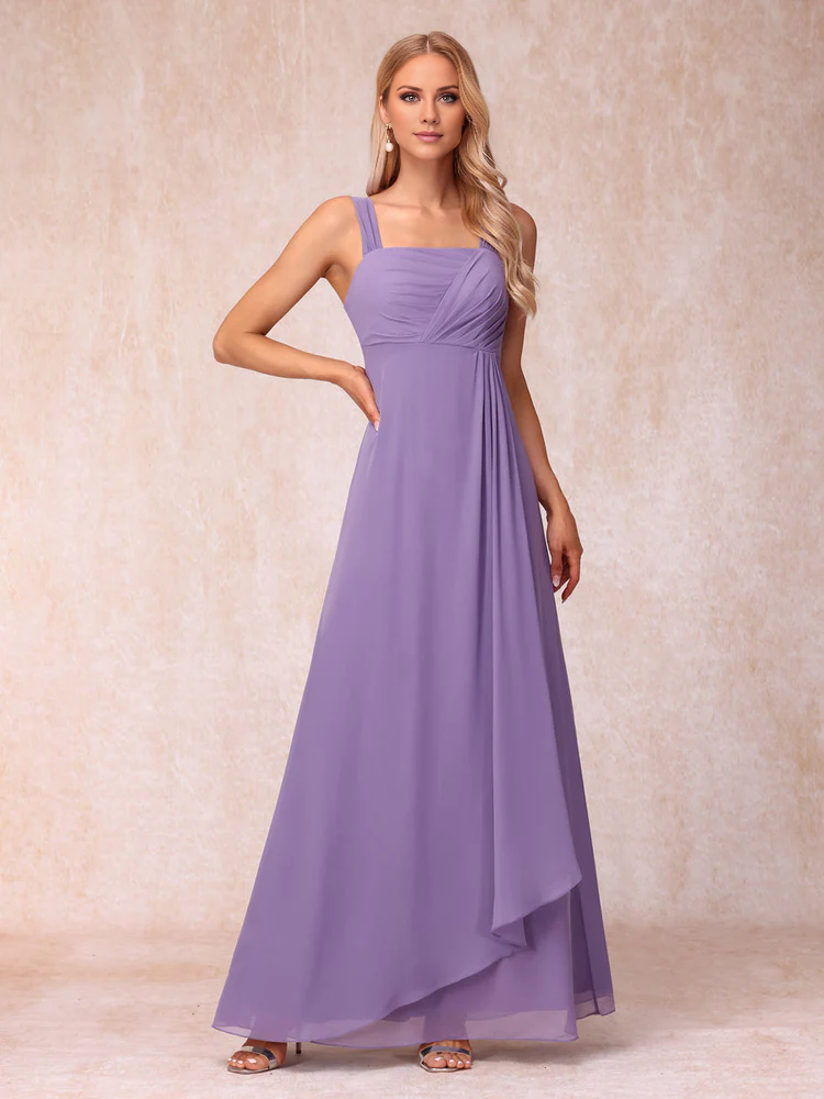 Lavender A-Line Floor-Length Bridesmaid Dress with Square Neck & Jacket