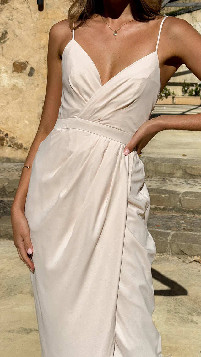 Vestido de fiesta Jimiss con escote en V, sin mangas, tirantes finos, sin espalda y largo hasta el suelo