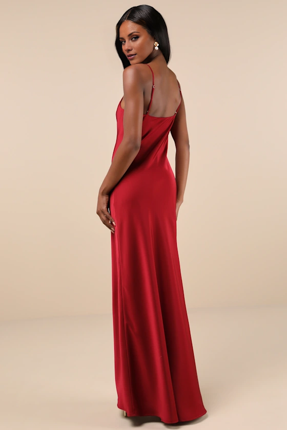 Vestido de noche Jimiss con escote colgante, sin mangas, tirantes finos en los hombros, espalda descubierta, abertura lateral y largo hasta el suelo