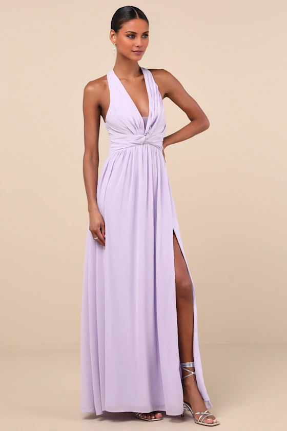 Vestido de noche Jimiss con cuello en V, escote colgante, hombros descubiertos, sin mangas, espalda descubierta, abertura lateral y largo hasta el suelo