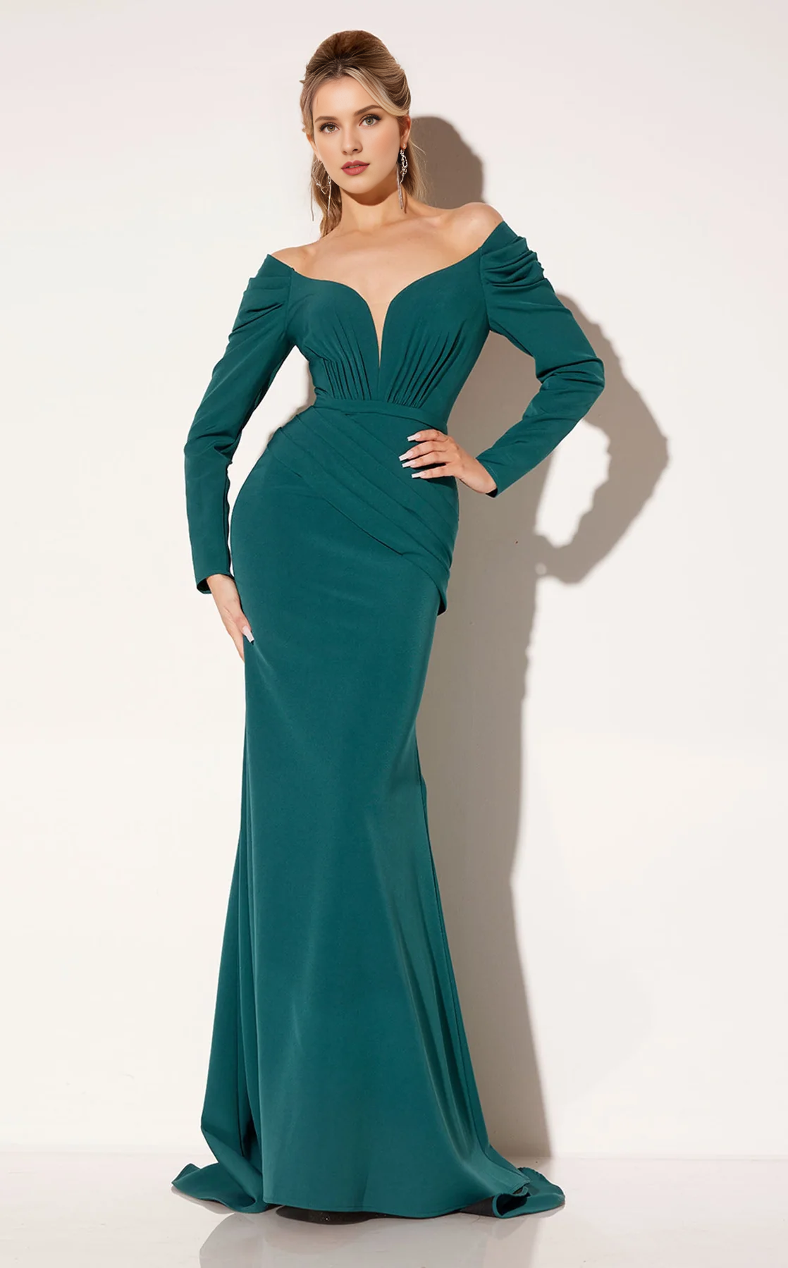 Deep V-neck backless satin mermaid and floor length Prom dress