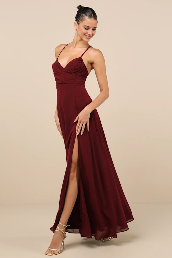 Vestido de fiesta Jimiss con escote en V, hombros descubiertos, sin mangas, tirantes finos, espalda descubierta, abertura lateral y largo hasta el suelo