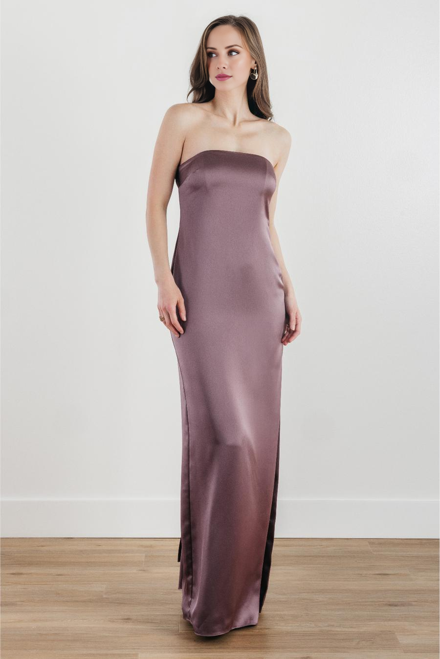 Vestido de noche Jimiss de satén, sin mangas, con cuello al descubierto y espalda descubierta, largo hasta el suelo