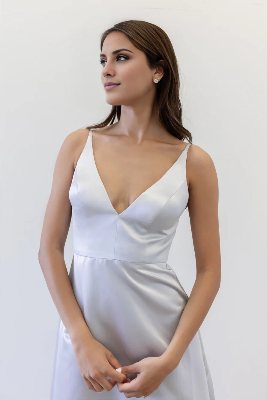 Vestido de fiesta Jimiss con escote en V, hombros descubiertos, sin mangas, tirantes finos, espalda descubierta y largo hasta el suelo