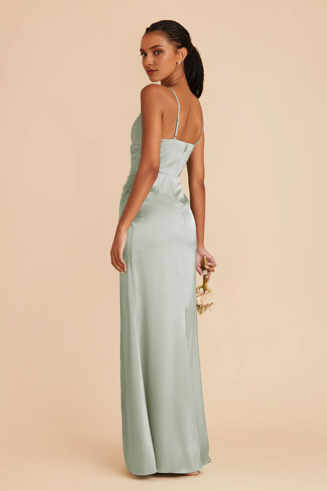 Sage Green Satin Cowl Neck Sheath/Column Floor-Length Bridesmaid Dress