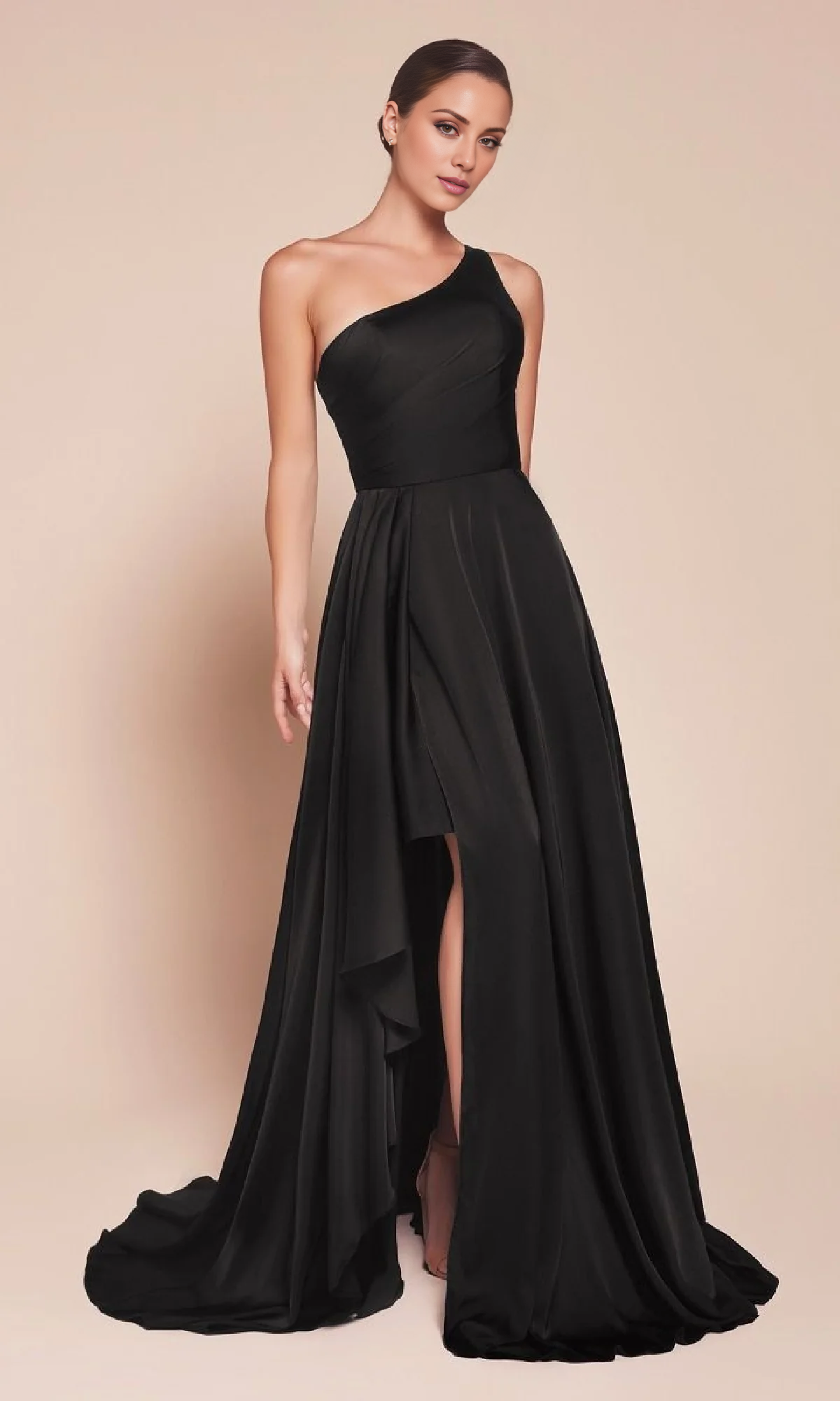 Slate Blue Satin One Shoulder A-Line High-Low Dress