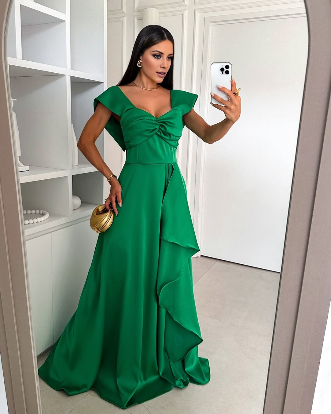 Dusty Rose Off-the-Shoulder A-Line Satin Floor-Length Evening Dress