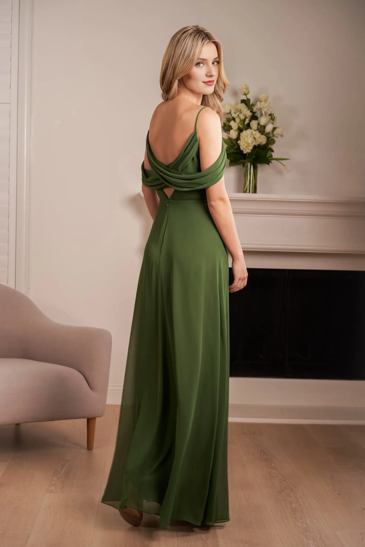 Vestido de dama de honor de gasa de poliéster, corte A, tirantes finos, escote en V, colgante y chal