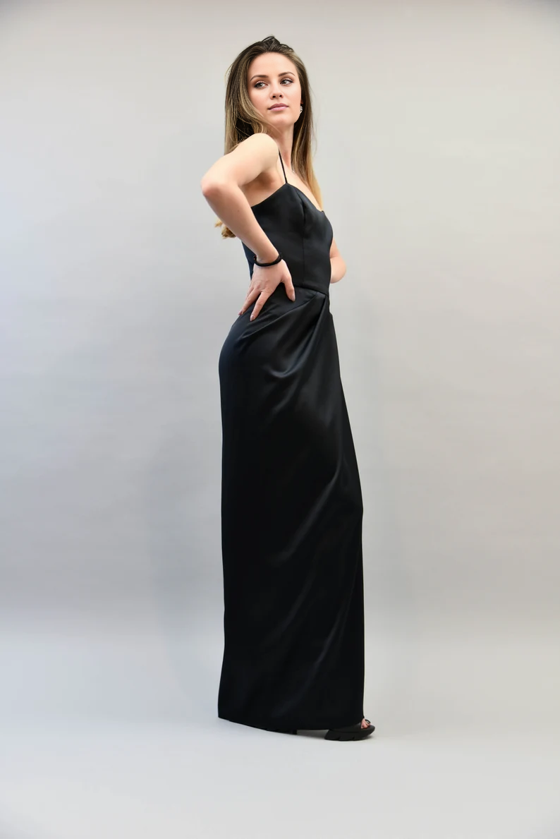 Jimiss - Vestido de fiesta largo hasta el suelo, sin mangas, con tirantes finos y hombros descubiertos, abertura lateral 