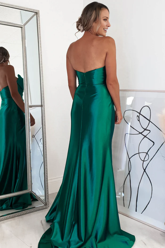 Vestido de fiesta largo hasta el suelo, sin tirantes, con escote en V y abertura lateral - Vestido Jimiss 