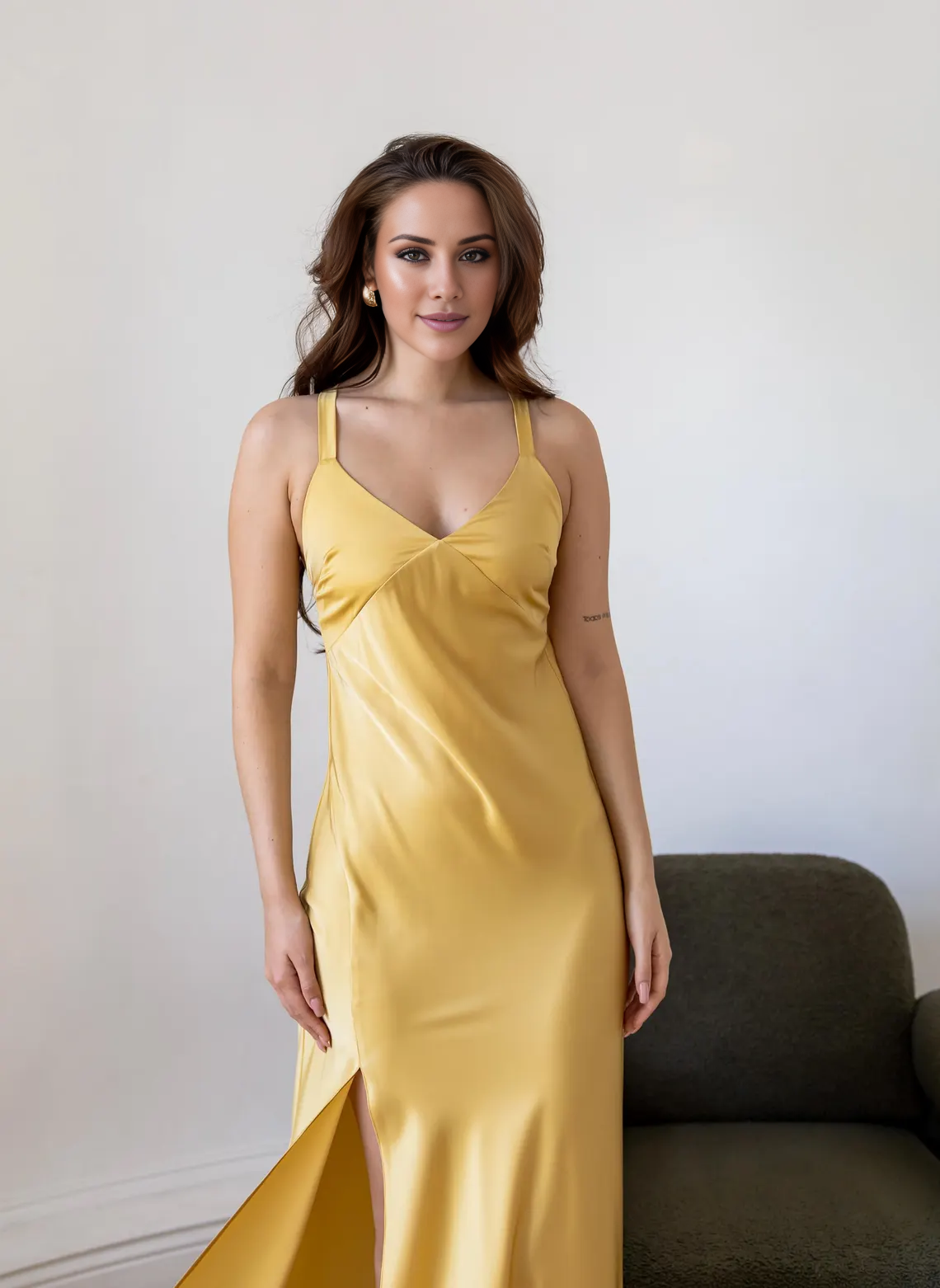 Vestido de fiesta Jimiss con escote en V, tirantes finos, abertura lateral y largo hasta el suelo 