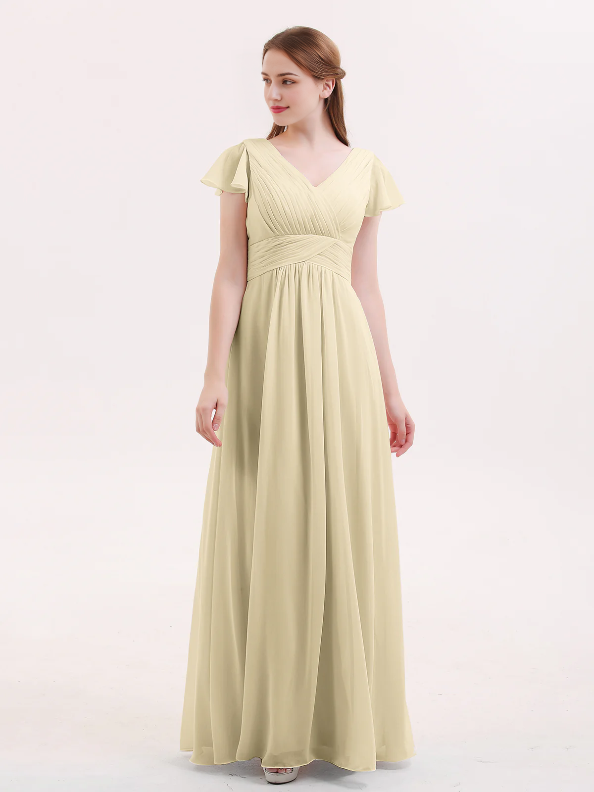 Burgundy Chiffon A-Line V-Neck Floor-Length Bridesmaid Dress