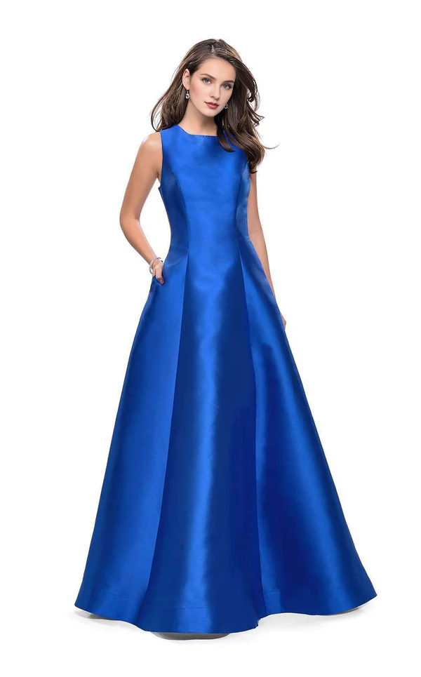 Yellow Satin A-Line Boat Neck Floor-Length Bridesmaid Dress with Pockets