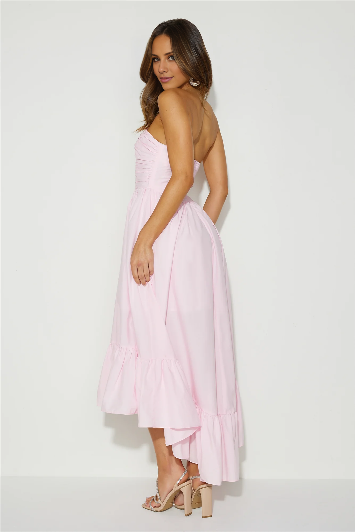 Vestido de fiesta largo Jimiss con corte A, cuello descubierto, sin tirantes ni espalda descubierta