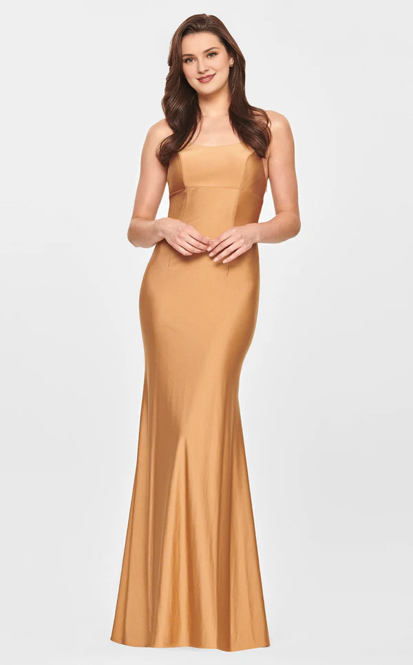 Vestido de noche largo hasta el suelo con corsé ajustado de satén y cuello de cuchara de sirena