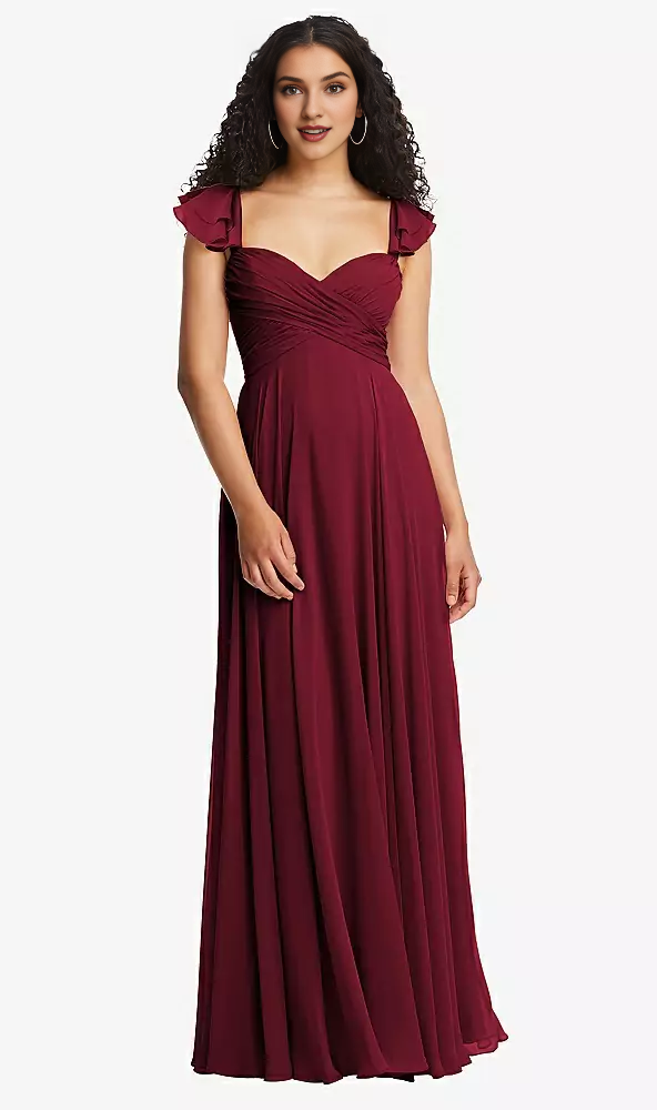 Blushing Pink Chiffon A-Line Floor-Length Dress with Sweetheart Neckline & Ruched Bodice