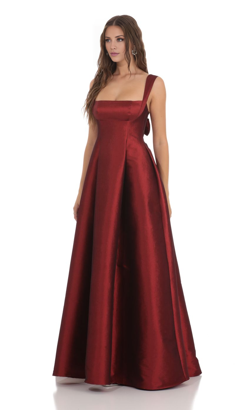 Burgundy Taffeta A-Line Floor-Length Evening Dress with Square Neck