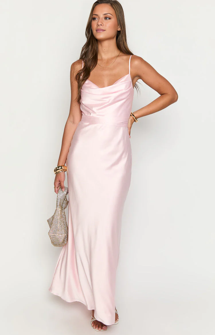 Vestido de fiesta Jimiss con cuello colgante, hombros descubiertos, sin mangas, tirantes finos, espalda descubierta y largo hasta el suelo