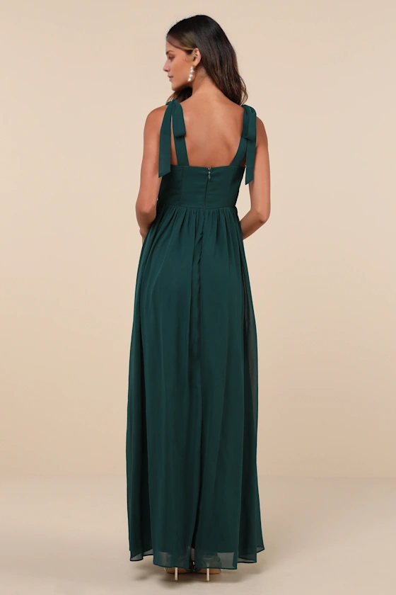 Forest Green A-Line Sweetheart Floor-Length Bridesmaid Dress with Slit