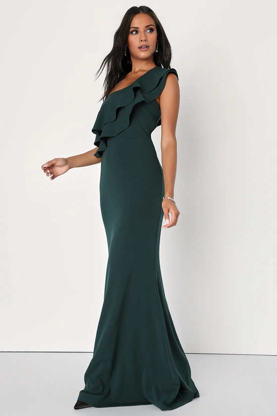 Vestido de noche Jimiss con escote asimétrico, hombros descubiertos, sin mangas, espalda descubierta y largo hasta el suelo