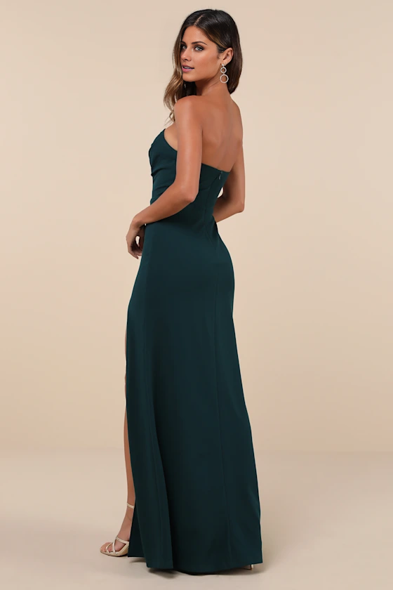 Vestido de fiesta Jimiss con escote en V, hombros descubiertos, sin mangas, sin tirantes, espalda descubierta, abertura y largo hasta el suelo