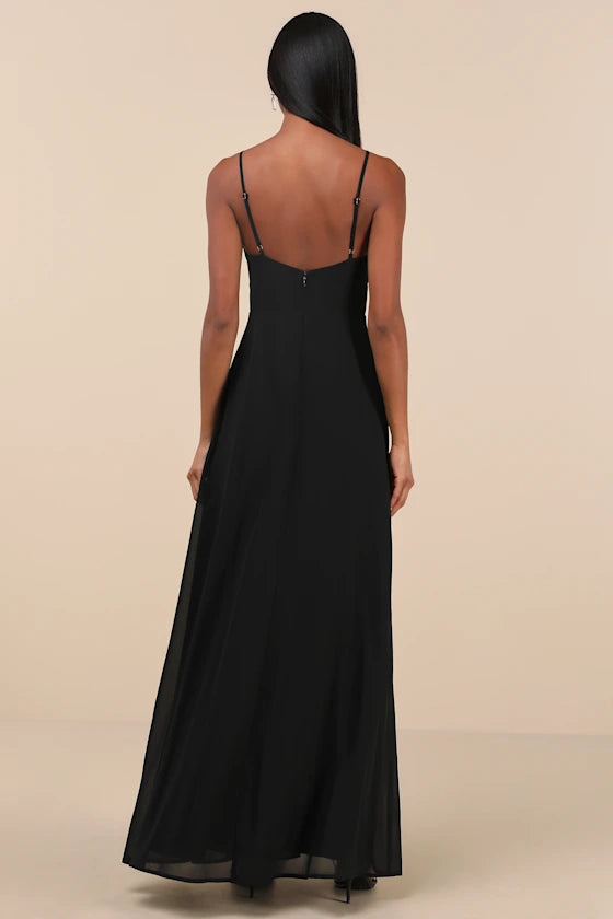 Vestido de noche Jimiss con escote en V, sin mangas, tirantes finos, espalda descubierta, abertura lateral y largo hasta el suelo
