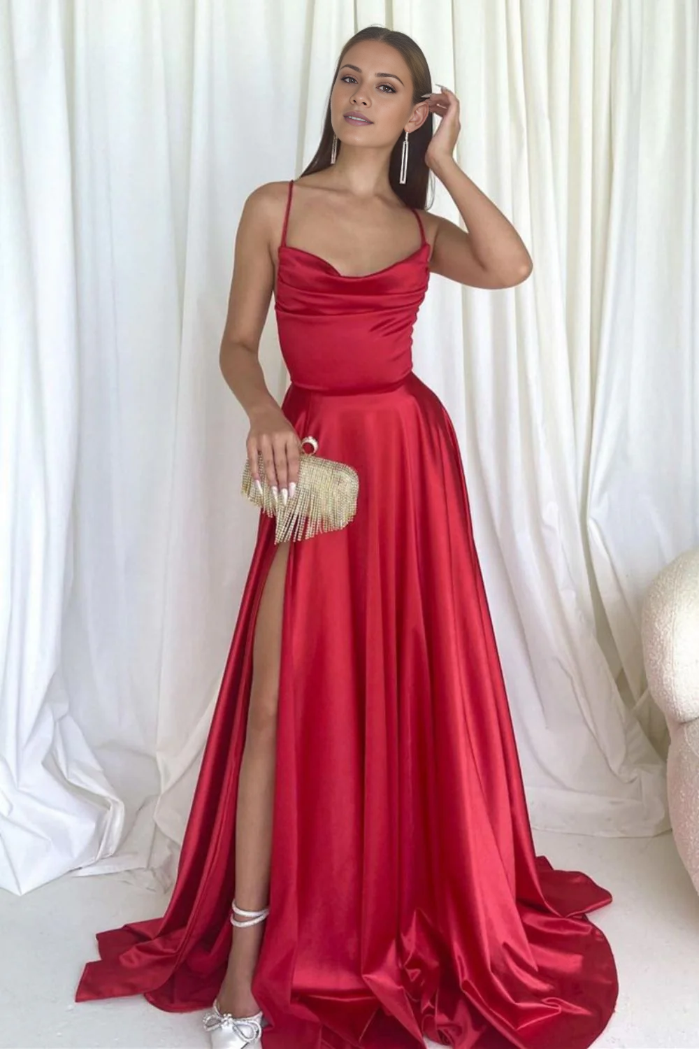 Vestido de fiesta largo morado y rojo con escote corazón y sirena de Jimiss Fashion