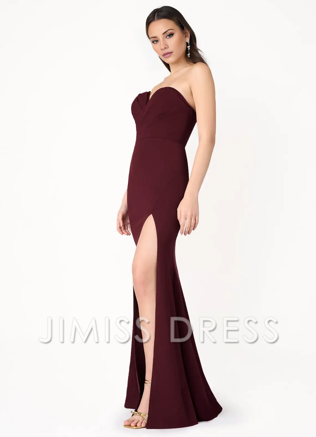 Vestido de fiesta Jimiss sin tirantes, con aberturas laterales, espalda descubierta y largo hasta el suelo 