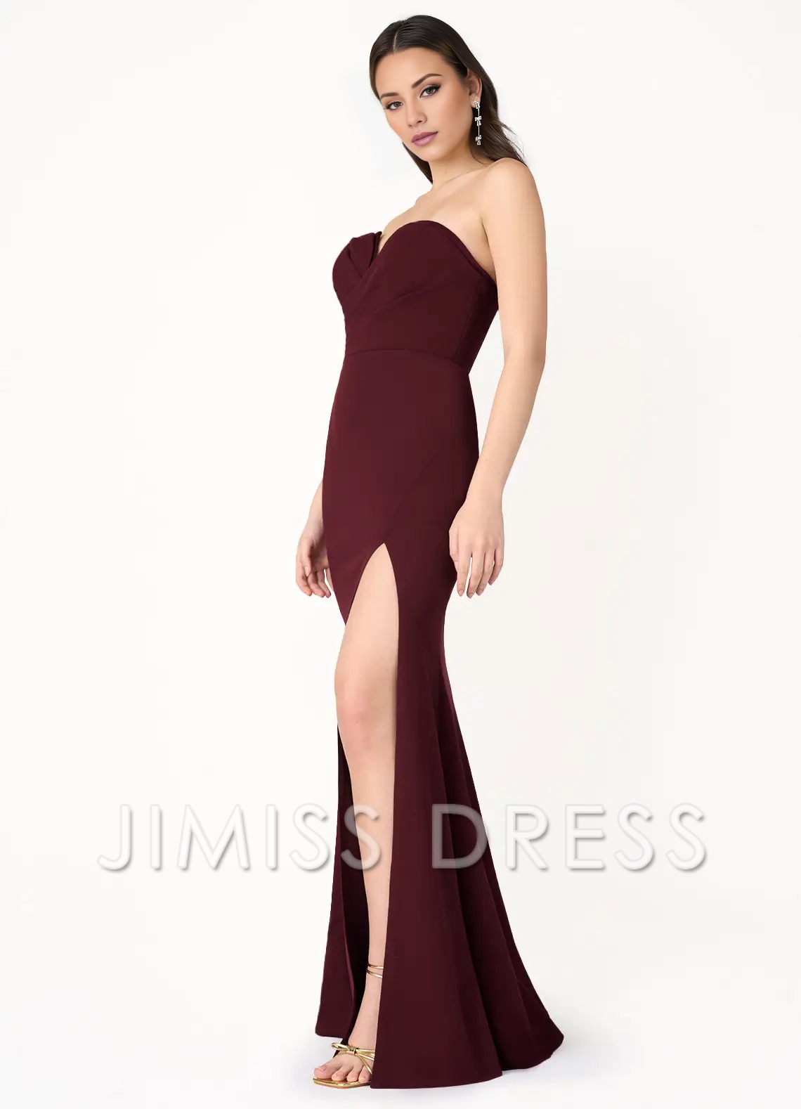 Vestido de fiesta Jimiss sin tirantes, con aberturas laterales, espalda descubierta y largo hasta el suelo 