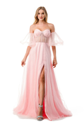 Vestido tipo corsé ajustado transparente con mangas abullonadas y corte en A