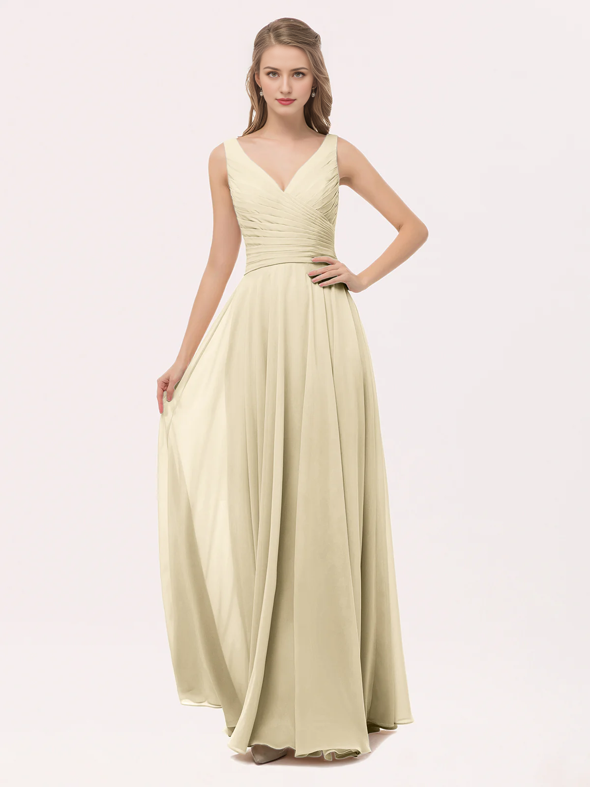 Olive Green Chiffon A-Line Floor-Length Bridesmaid Dress