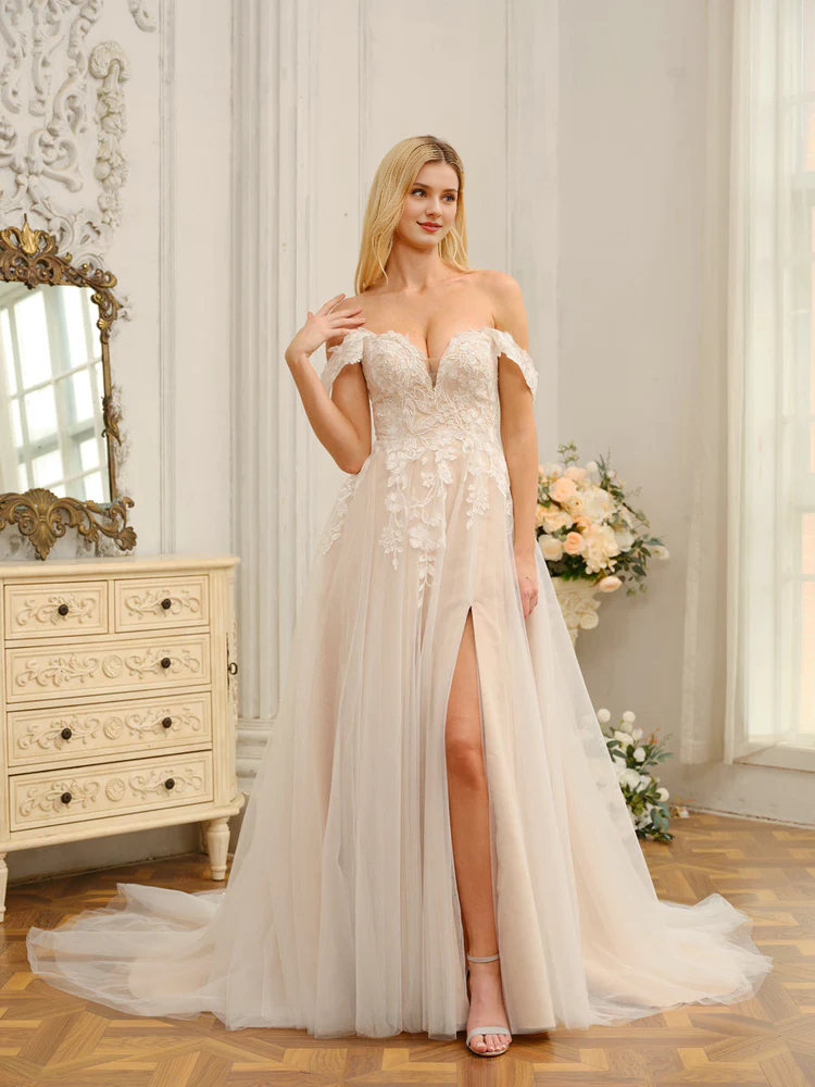 Vestido de novia largo con escote en V, sin mangas, con apliques y cuentas