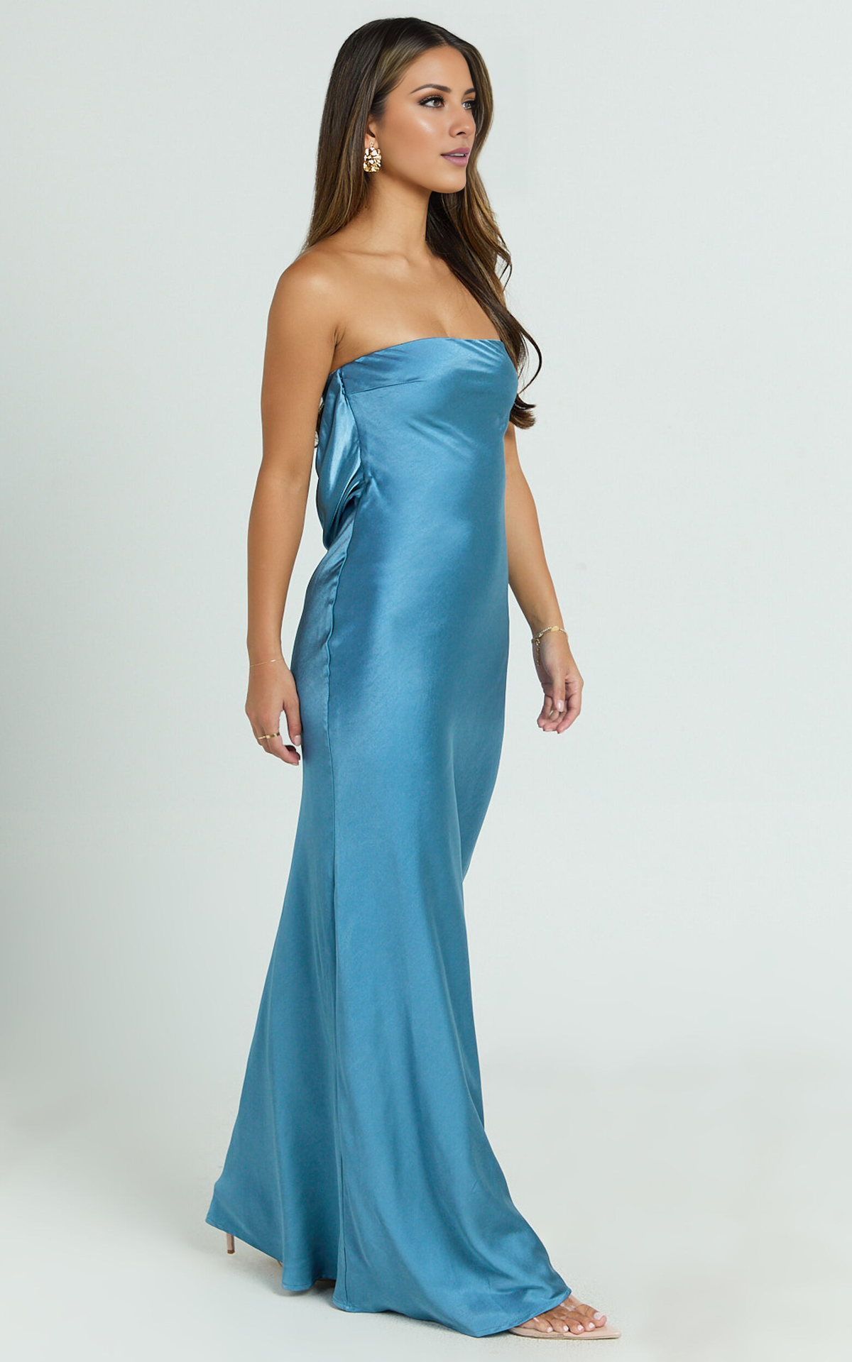 Vestido de fiesta Jimiss con hombros descubiertos, sin mangas, sin tirantes, sin espalda y largo hasta el suelo
