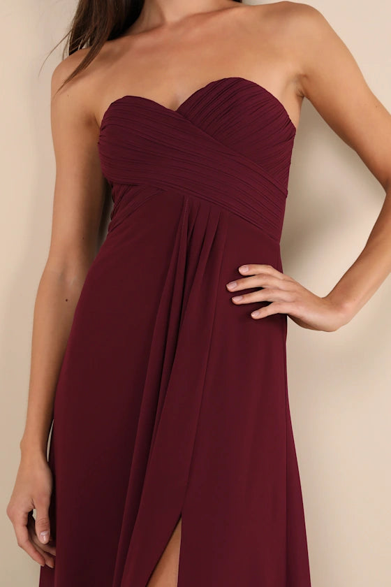 Vestido de noche Jimiss con hombros descubiertos, cuello, sin mangas, sin tirantes, espalda descubierta, abertura lateral y largo hasta el suelo