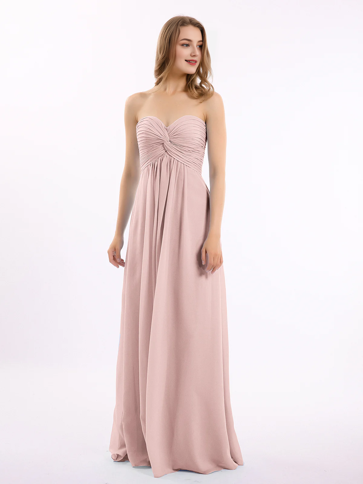 Dusty Blue Chiffon A-Line Floor-Length Bridesmaid Dress with Sweetheart Neckline
