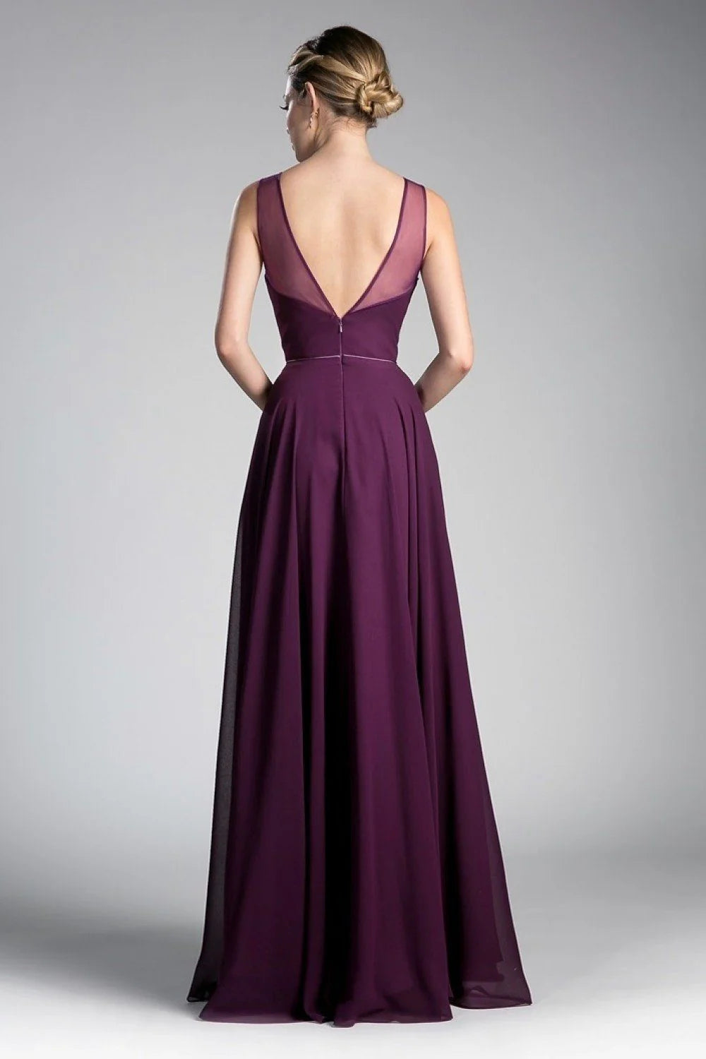 Sky Blue Chiffon A-Line Floor-Length Bridesmaid Dress with Illusion Neckline