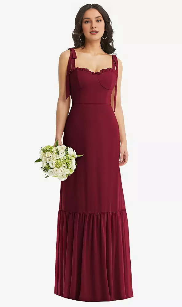 Blushing Pink Chiffon A-Line Floor-Length Bridesmaid Dress with Ruffled Sweetheart Neckline