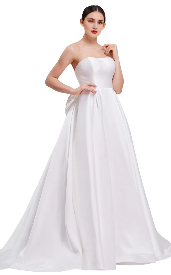 Vestido de noche largo hasta el suelo con escote en forma de A, escote en forma de corazón de pollo y lazo en la espalda